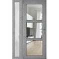 thumbnail image 1 of Front Exterior Prehung FiberGlass Door Clear Glass See-through / Manux 8555 Grey Ash Clear Glass / Side Exterior Window / -W36+12" x H80"-Right-hand Inswing, 1 of 5