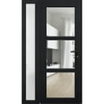 thumbnail image 1 of Front Exterior Prehung FiberGlass Door Clear Glass See-through / Manux 8555 Matte Black Clear Glass / Side Exterior Window / -W30+12" x H80"-Right-hand Inswing, 1 of 5