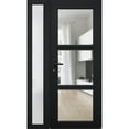 thumbnail image 1 of Front Exterior Prehung FiberGlass Door Clear Glass See-through / Manux 8555 Matte Black Clear Glass / Side and Top Exterior Window / -W30+16" x H80+14"-Left-hand Inswing, 1 of 6