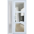 thumbnail image 1 of Front Exterior Prehung FiberGlass Door Clear Glass See-through / Manux 8555 White Silk Clear Glass / Side and Top Exterior Window / -W30+12" x H80+14"-Left-hand Inswing, 1 of 6