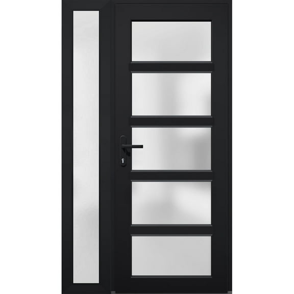 Front Exterior Prehung FiberGlass Door Frosted Glass / Manux 8002 Matte Black / Side Exterior Window / -W30+14" x H80"-Right-hand Inswing