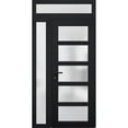 thumbnail image 1 of Front Exterior Prehung FiberGlass Door Frosted Glass / Manux 8002 Matte Black / Side and Top Exterior Window / -W30+14" x H80+14"-Right-hand Inswing, 1 of 5