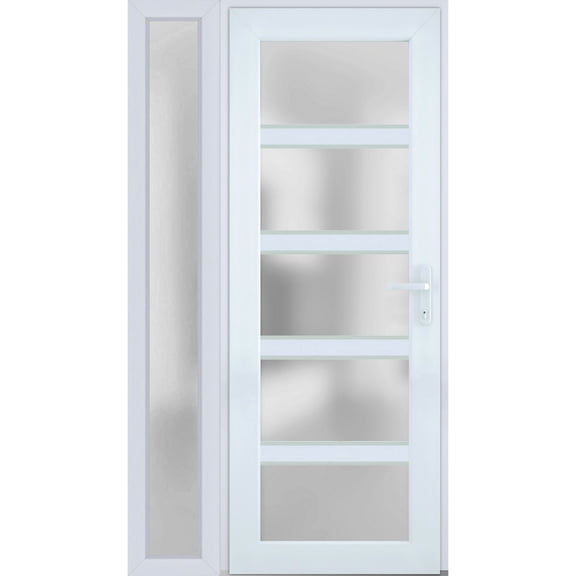 Front Exterior Prehung FiberGlass Door Frosted Glass / Manux 8002 White Silk / Side Exterior Window / -W36+16" x H80"-Left-hand Inswing