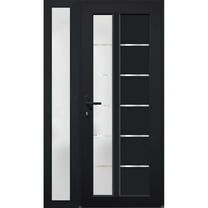 Front Exterior Prehung FiberGlass Door Frosted Glass / Manux 8088 Matte Black / Side Exterior Window / -W30 12" x H80"-Right-hand Inswing