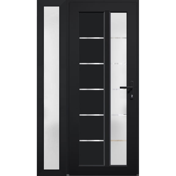 Front Exterior Prehung FiberGlass Door Frosted Glass / Manux 8088 Matte Black / Side Exterior Window / -W30+16" x H80"-Left-hand Inswing