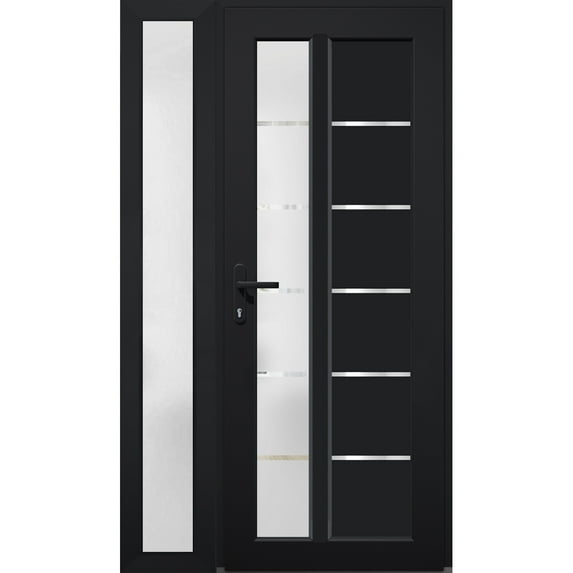 Front Exterior Prehung FiberGlass Door Frosted Glass / Manux 8088 Matte Black / Side Exterior Window / -W36+12" x H80"-Right-hand Inswing