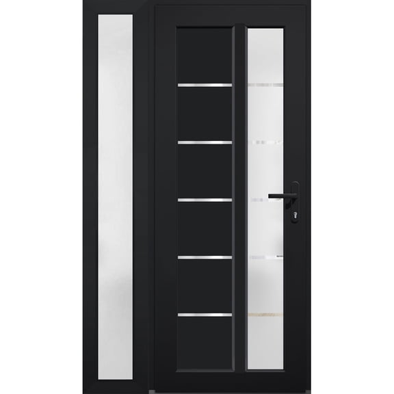 Front Exterior Prehung FiberGlass Door Frosted Glass / Manux 8088 Matte Black / Side Exterior Window / -W36+14" x H80"-Left-hand Inswing