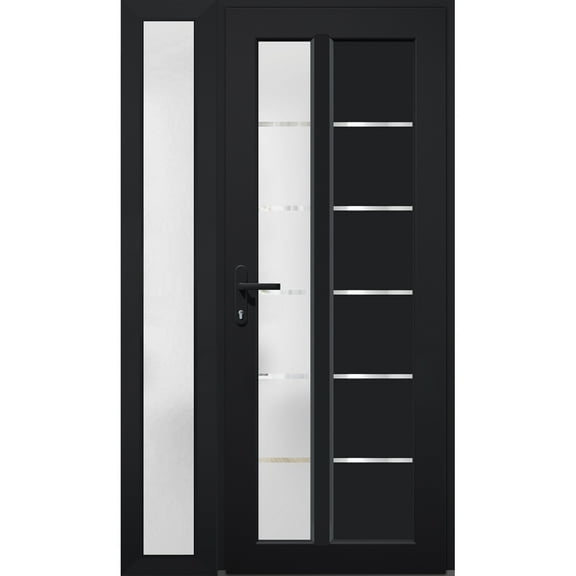 Front Exterior Prehung FiberGlass Door Frosted Glass / Manux 8088 Matte Black / Side Exterior Window / -W36+14" x H80"-Right-hand Inswing