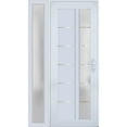 thumbnail image 1 of Front Exterior Prehung FiberGlass Door Frosted Glass / Manux 8088 White Silk / Side Exterior Window / -W36+14" x H80"-Left-hand Inswing, 1 of 5