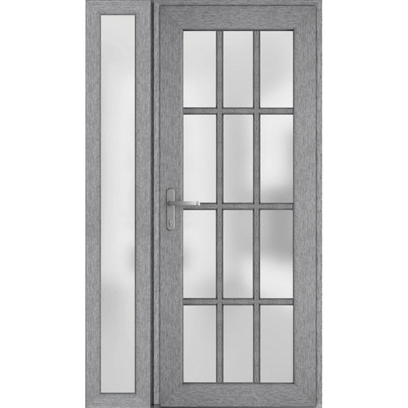 Front Exterior Prehung FiberGlass Door Frosted Glass / Manux 8312 Grey Ash / Side Exterior Window / -W36+14" x H80"-Right-hand Inswing