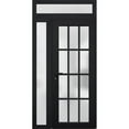 thumbnail image 1 of Front Exterior Prehung FiberGlass Door Frosted Glass / Manux 8312 Matte Black / Side and Top Exterior Window / -W30+16" x H80+14"-Right-hand Inswing, 1 of 5