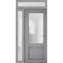 Front Exterior Prehung FiberGlass Door Frosted Glass / Manux 8422 Grey Ash / Side and Top Exterior Window / -W36 16" x H80 14"-Left-hand Inswing