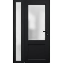 Front Exterior Prehung FiberGlass Door Frosted Glass / Manux 8422 Matte Black / Side Exterior Window / -W30 14" x H80"-Left-hand Inswing