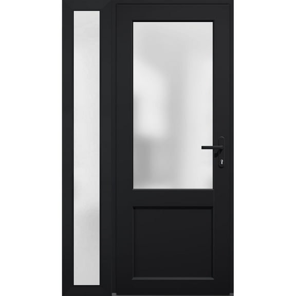 Front Exterior Prehung FiberGlass Door Frosted Glass / Manux 8422 Matte Black / Side Exterior Window / -W30+14" x H80"-Left-hand Inswing