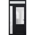 thumbnail image 1 of Front Exterior Prehung FiberGlass Door Frosted Glass / Manux 8422 Matte Black / Side and Top Exterior Window / -W36+14" x H80+14"-Left-hand Inswing, 1 of 6