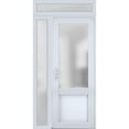 thumbnail image 1 of Front Exterior Prehung FiberGlass Door Frosted Glass / Manux 8422 White Silk / Side and Top Exterior Window / -W30+16" x H80+14"-Right-hand Inswing, 1 of 5