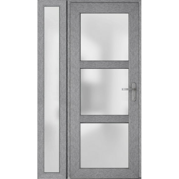 Front Exterior Prehung FiberGlass Door Frosted Glass / Manux 8552 Grey Ash / Side Exterior Window / -W36+12" x H80"-Right-hand Inswing
