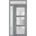 thumbnail image 1 of Front Exterior Prehung FiberGlass Door Frosted Glass / Manux 8552 Grey Ash / Side Exterior Window / -W36+16" x H80"-Left-hand Inswing, 1 of 5