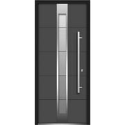 Front Exterior Prehung Frosted Glass Steel Door 36 x 80 inches Left -Hand / Deux 1717 Gray Graphite / Lite and Stainless Inserts Single Modern Painted White