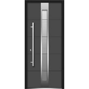 Front Exterior Prehung Frosted Glass Steel Door 36 x 80 inches Right-Hand / Deux 1717 Gray Graphite / Lite and Stainless Inserts Single Modern Painted White