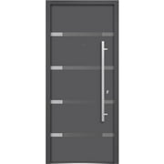 Front Exterior Prehung Glass Steel Door 36 x 80 inches Left -Hand / Deux 1105 Gray Graphite / Lite and Stainless Inserts Single Modern Painted White