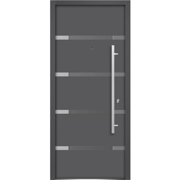 Front Exterior Prehung Glass Steel Door 36 x 80 inches Left -Hand / Deux 1105 Gray Graphite / Lite and Stainless Inserts Single Modern Painted White