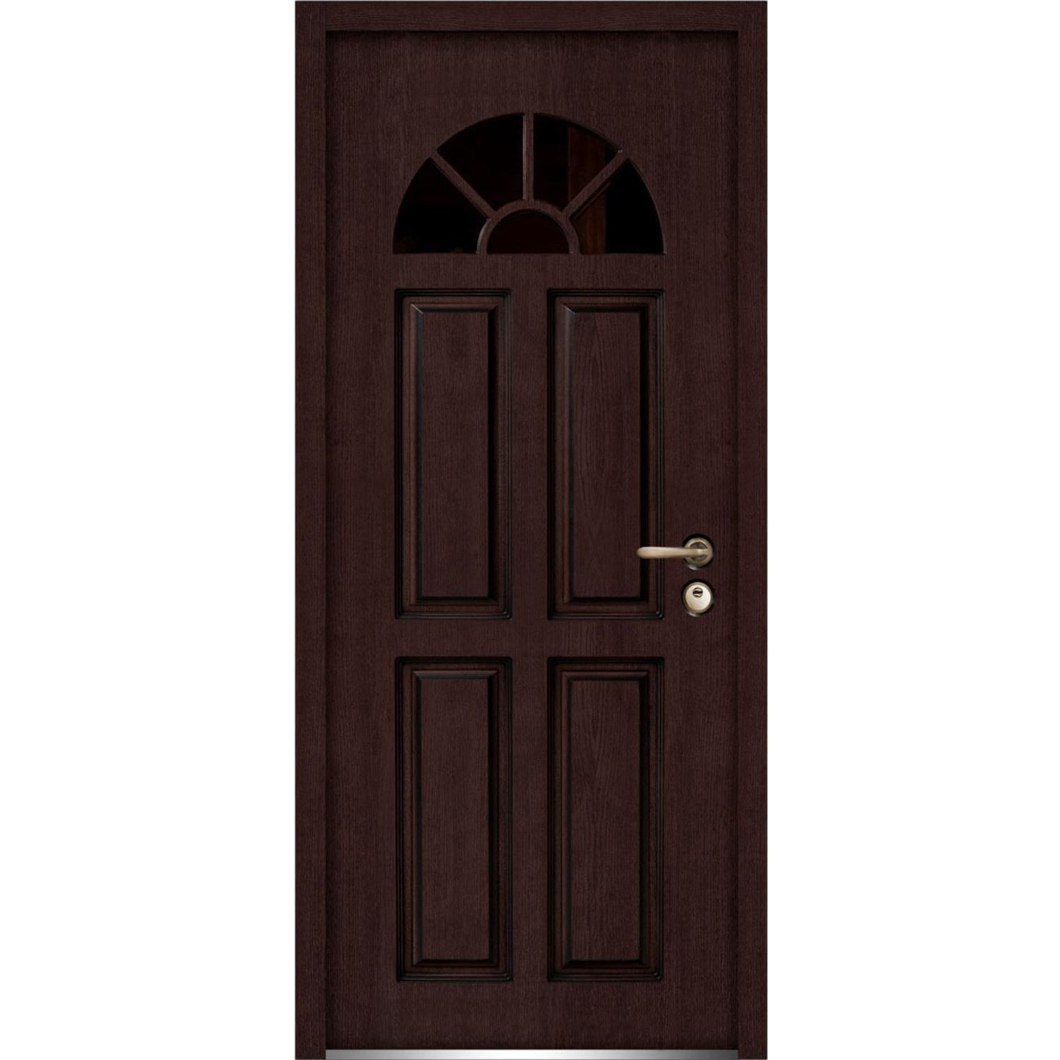 Front Exterior Prehung Glass Steel Door 36 x 80 inches Left-Hand Inswing / Ballucio 1788 Dark Brown Oak / Panel Inserts Single Classic Painted White