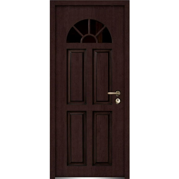 Front Exterior Prehung Glass Steel Door 36 x 80 inches Left-Hand Inswing / Ballucio 1788 Dark Brown Oak / Panel Inserts Single Classic Painted White
