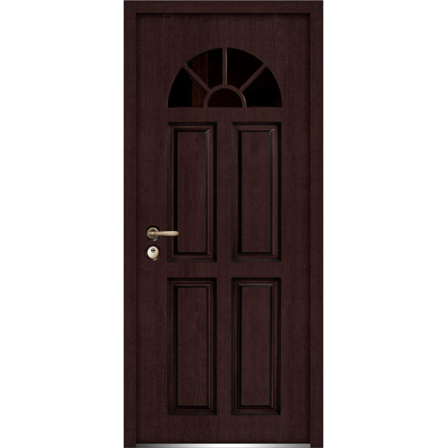 Front Exterior Prehung Glass Steel Door 36 x 80 inches Right-Hand Inswing / Ballucio 1788 Dark Brown Oak / Panel Inserts Single Classic Painted White