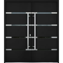 Front Exterior Prehung Metal Double Doors / Deux 1105 Black Enamel Mirrored Glass / Entry Modern Painted