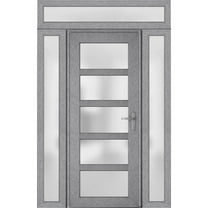 Front Exterior Prehung Metal-Plastic Door Frosted Glass / Manux 8002 Grey Ash / 2 Side and Top Window / Office Commercial and Residential Doors Entrance Patio Garage 60" x 94" Left-hand Inswing