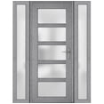 thumbnail image 1 of Front Exterior Prehung Metal-Plastic Door Frosted Glass / Manux 8002 Grey Ash / 2 Side Windows / Office Commercial and Residential Doors Entrance Patio Garage 60" x 80" Left-hand Inswing, 1 of 6