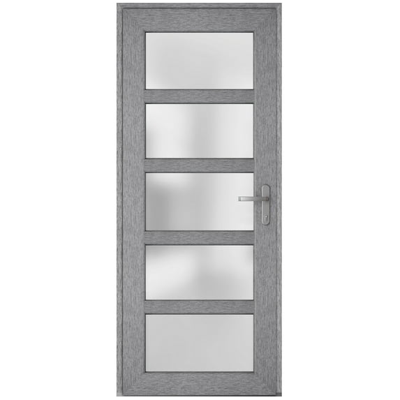 Front Exterior Prehung Metal-Plastic Door Frosted Glass / Manux 8002 Grey Ash / Office Commercial and Residential Doors Entrance Patio Garage 36" x 80" Left-hand Inswing