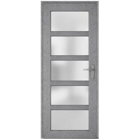 Front Exterior Prehung Metal-Plastic Door Frosted Glass / Manux 8002 Grey Ash / Office Commercial and Residential Doors Entrance Patio Garage 36" x 80" Left-hand Inswing