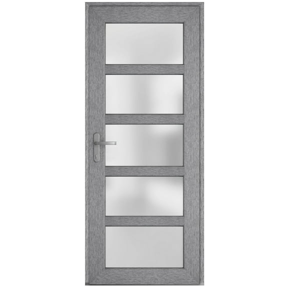Front Exterior Prehung Metal-Plastic Door Frosted Glass / Manux 8002 Grey Ash / Office Commercial and Residential Doors Entrance Patio Garage 36" x 80" Right-hand Inswing