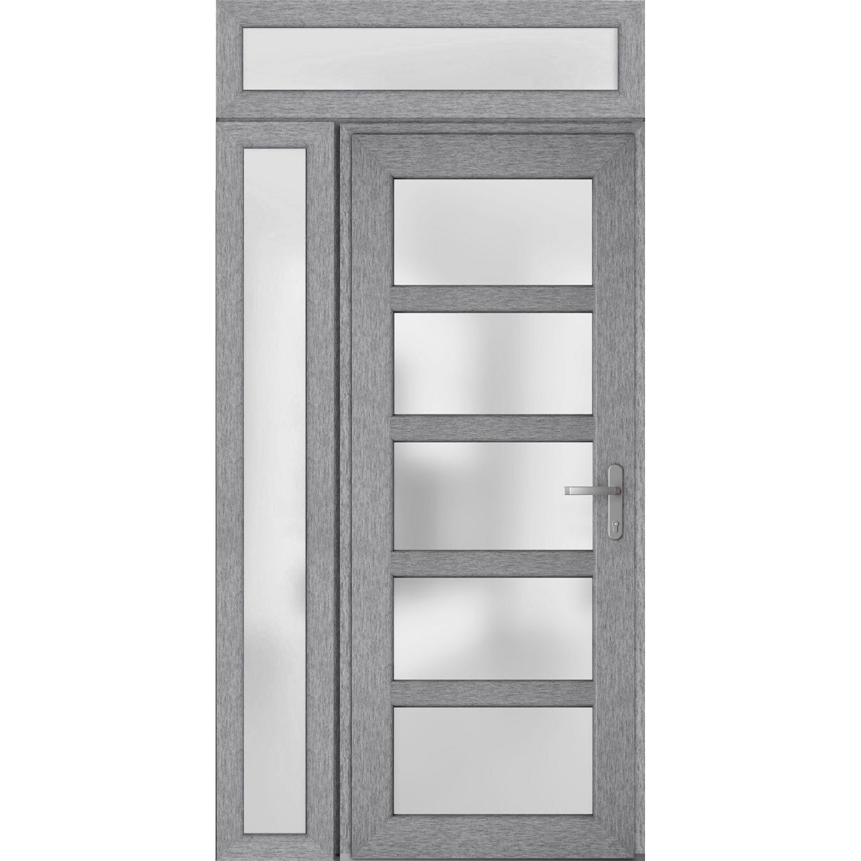 Front Exterior Prehung Metal-Plastic Door Frosted Glass / Manux 8002 Grey Ash / Side and Top Window / Office Commercial and Residential Doors Entrance Patio Garage 48" x 94" Left-hand Inswing