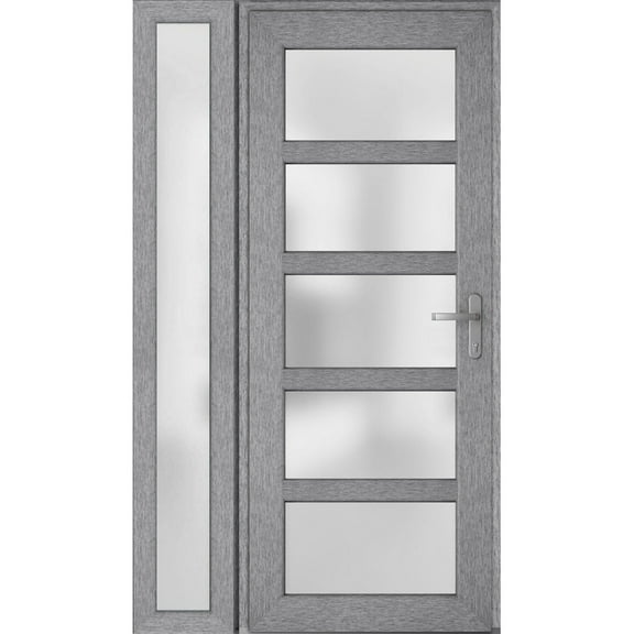 Front Exterior Prehung Metal-Plastic Door Frosted Glass / Manux 8002 Grey Ash / Side Window / Office Commercial and Residential Doors Entrance Patio Garage 48" x 80" Left-hand Inswing