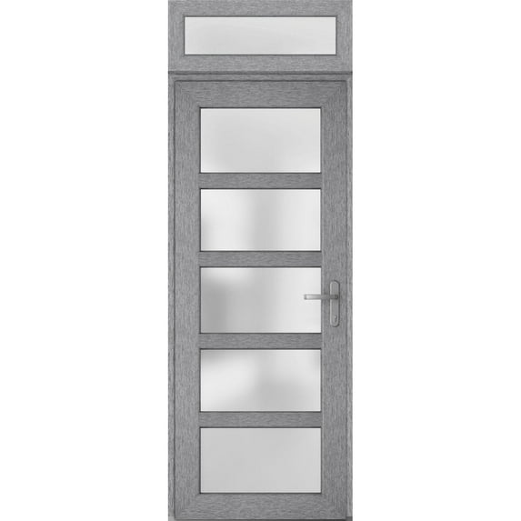 Front Exterior Prehung Metal-Plastic Door Frosted Glass / Manux 8002 Grey Ash / Top Window / Office Commercial and Residential Doors Entrance Patio Garage 36" x 94" Left-hand Inswing