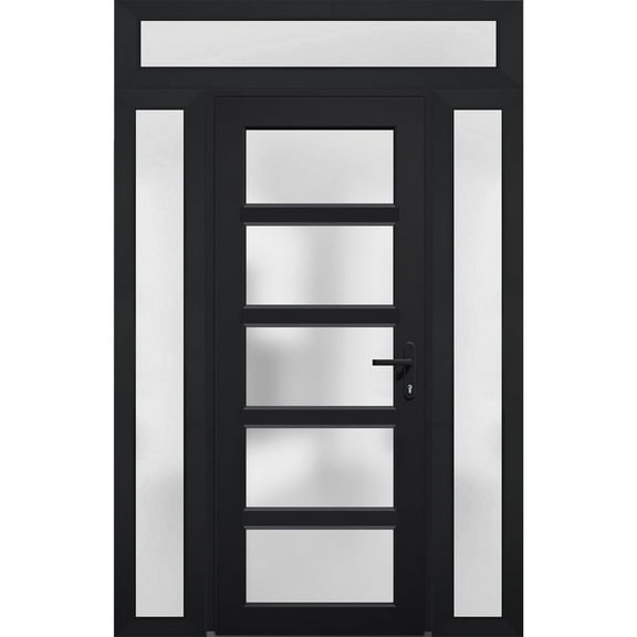 Front Exterior Prehung Metal-Plastic Door Frosted Glass / Manux 8002 Matte Black / 2 Side and Top Window / Office Commercial and Residential Doors Entrance Patio Garage 60" x 96" Left-hand Inswing
