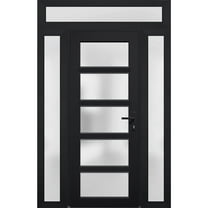 Front Exterior Prehung Metal-Plastic Door Frosted Glass / Manux 8002 Matte Black / 2 Side and Top Window / Office Commercial and Residential Doors Entrance Patio Garage 60" x 96" Left-hand Inswing