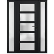 Front Exterior Prehung Metal-Plastic Door Frosted Glass / Manux 8002 Matte Black / 2 Side Windows / Office Commercial and Residential Doors Entrance Patio Garage 64" x 80" Left-hand Inswing