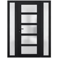 thumbnail image 1 of Front Exterior Prehung Metal-Plastic Door Frosted Glass / Manux 8002 Matte Black / 2 Side Windows / Office Commercial and Residential Doors Entrance Patio Garage 68" x 80" Right-hand Inswing, 1 of 6