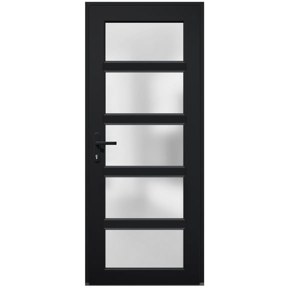 Front Exterior Prehung Metal-Plastic Door Frosted Glass / Manux 8002 Matte Black / Office Commercial and Residential Doors Entrance Patio Garage 36" x 80" Right-hand Inswing