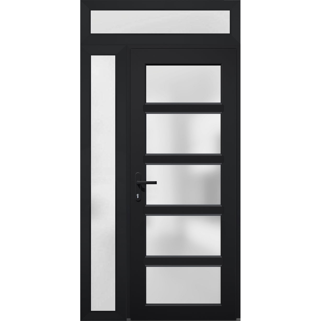 Front Exterior Prehung Metal-Plastic Door Frosted Glass / Manux 8002 Matte  Black / Side and Top Window / Office Commercial and Residential Doors  Entrance Patio Garage 50 x 94 Left-hand Inswing 