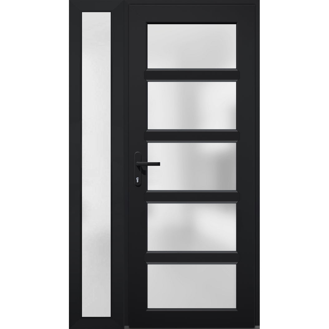 Front Exterior Prehung Metal-Plastic Door Frosted Glass / Manux 8002 Matte  Black / 2 Side Windows / Office Commercial and Residential Doors Entrance