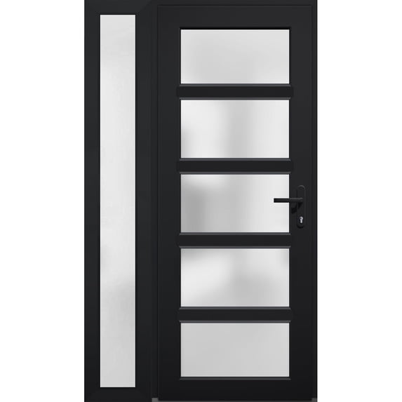 Front Exterior Prehung Metal-Plastic Door Frosted Glass / Manux 8002 Matte Black / Side Window / Office Commercial and Residential Doors Entrance Patio Garage 48" x 80" Left-hand Inswing