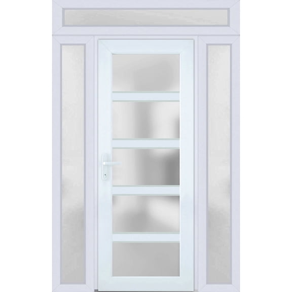 Prehung Exterior Front Door Frosted Glass|60 x 94 Inch|2-3/4 Inch Thick|2 Sidelites Transom|White Silk|Model 8002|Right-Hand Inswing|Metal Insulated Entry Door for Home Office Garage Pat