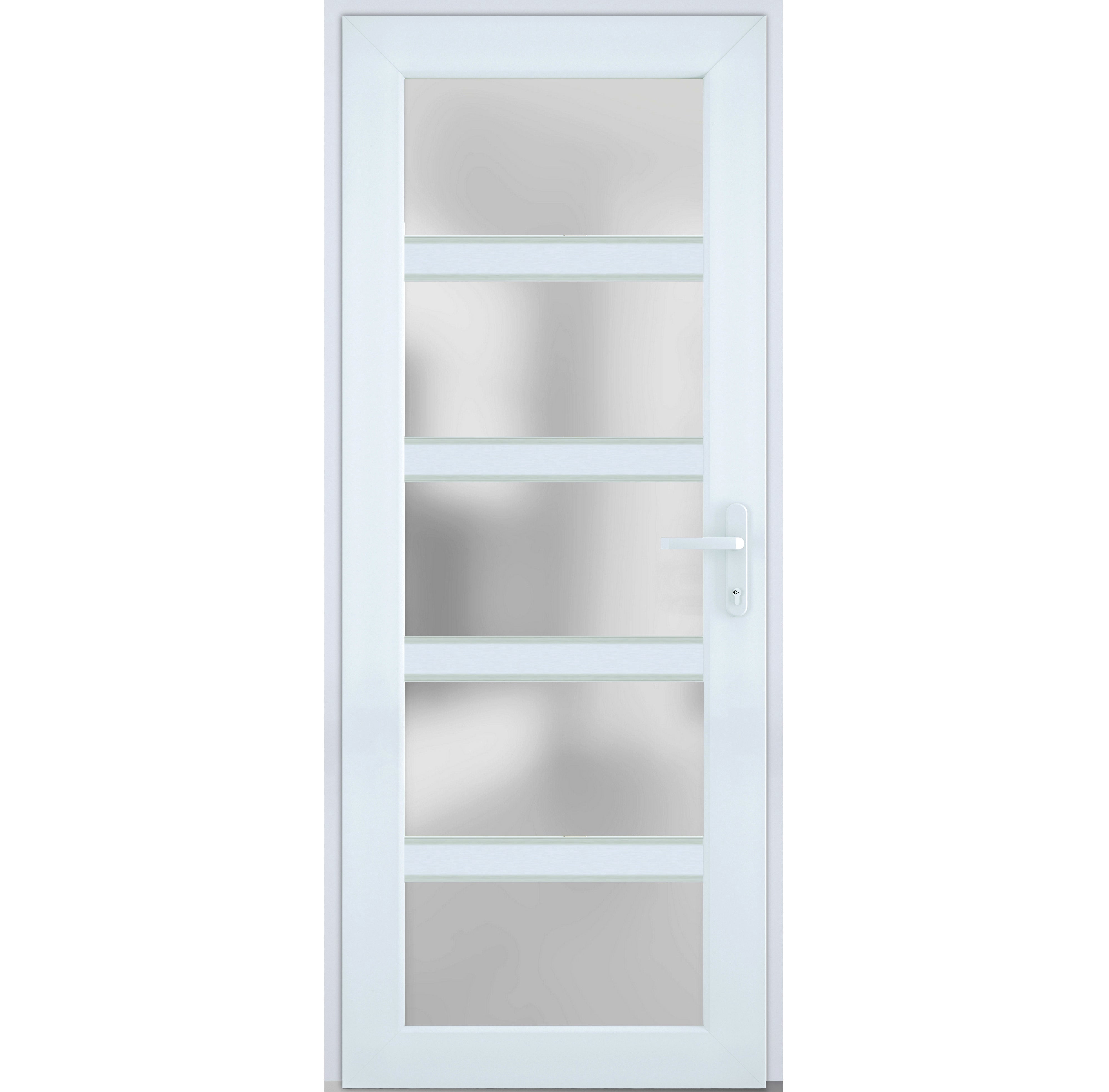 Front Exterior Prehung Metal-Plastic Door Frosted Glass / Manux 8002 White Silk / Office Commercial and Residential Doors Entrance Patio Garage 36" x 80" Left-hand Inswing
