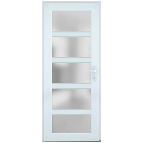 Front Exterior Prehung Metal-Plastic Door Frosted Glass / Manux 8002 White Silk / Office Commercial and Residential Doors Entrance Patio Garage 36" x 80" Left-hand Inswing