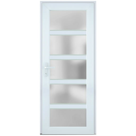 Front Exterior Prehung Metal-Plastic Door Frosted Glass / Manux 8002 White Silk / Office Commercial and Residential Doors Entrance Patio Garage 36" x 80" Right-hand Inswing